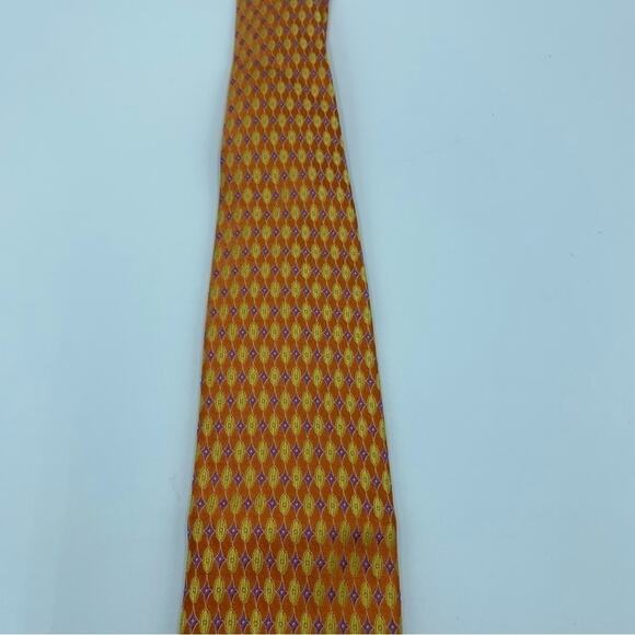IKE BEHAR Men’s Yellow & Orange Designer 100% Silk Tie - Picture 6 of 6